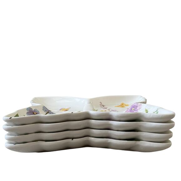 MAXCERA Spring Floral Butterfly Shaped Ceramic Dinner Plates 11x9 Set of 4 New - Picture 12 of 16